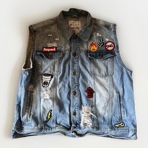 Born Fly 2XL Sleeveless Denim Vest With Patches